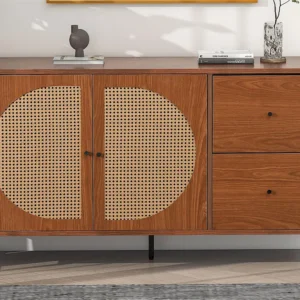 Certificato PEFC/FSC Credenza con 2 ante e 2 cassetti - pannelli di particelle e metallo - noce