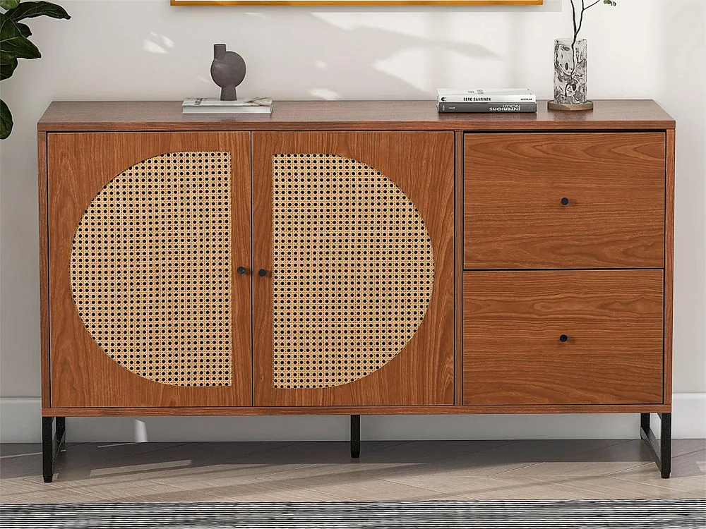 Certificato PEFC/FSC Credenza con 2 ante e 2 cassetti - pannelli di particelle e metallo - noce