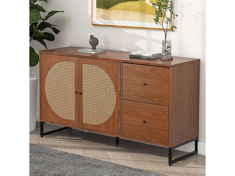 Certificato PEFC/FSC Credenza con 2 ante e 2 cassetti - pannelli di particelle e metallo - noce