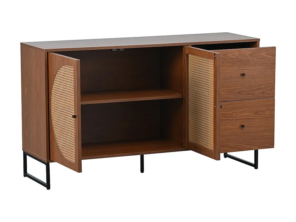 Certificato PEFC/FSC Credenza con 2 ante e 2 cassetti - pannelli di particelle e metallo - noce
