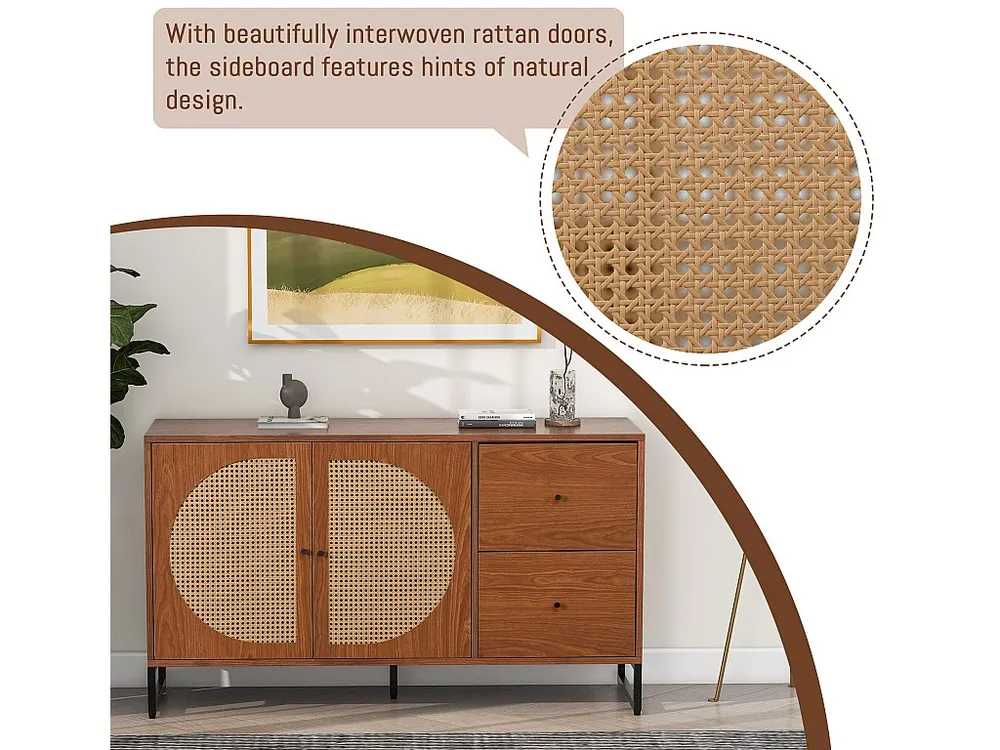 Certificato PEFC/FSC Credenza con 2 ante e 2 cassetti - pannelli di particelle e metallo - noce
