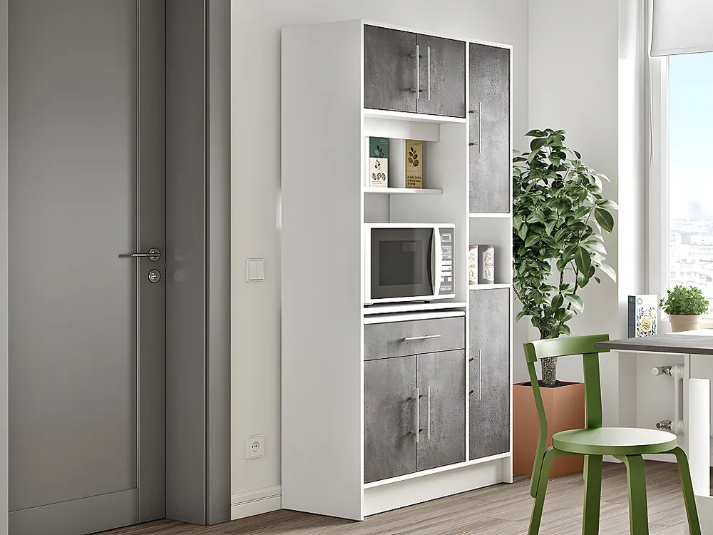 Certificato PEFC/FSC Credenza da cucina MADY - 5 ante e 1 cassetto Bianco/Grigio