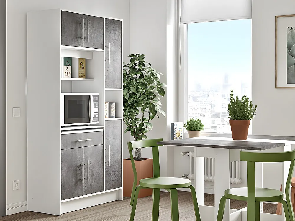 Certificato PEFC/FSC Credenza da cucina MADY - 5 ante e 1 cassetto Bianco/Grigio