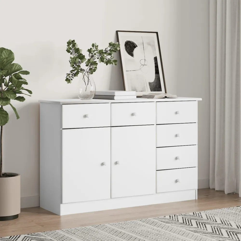 Credenza ALTA Bianca 112x35x73 cm Legno Massello di Pino