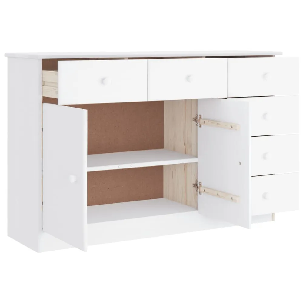 Credenza ALTA Bianca 112x35x73 cm Legno Massello di Pino
