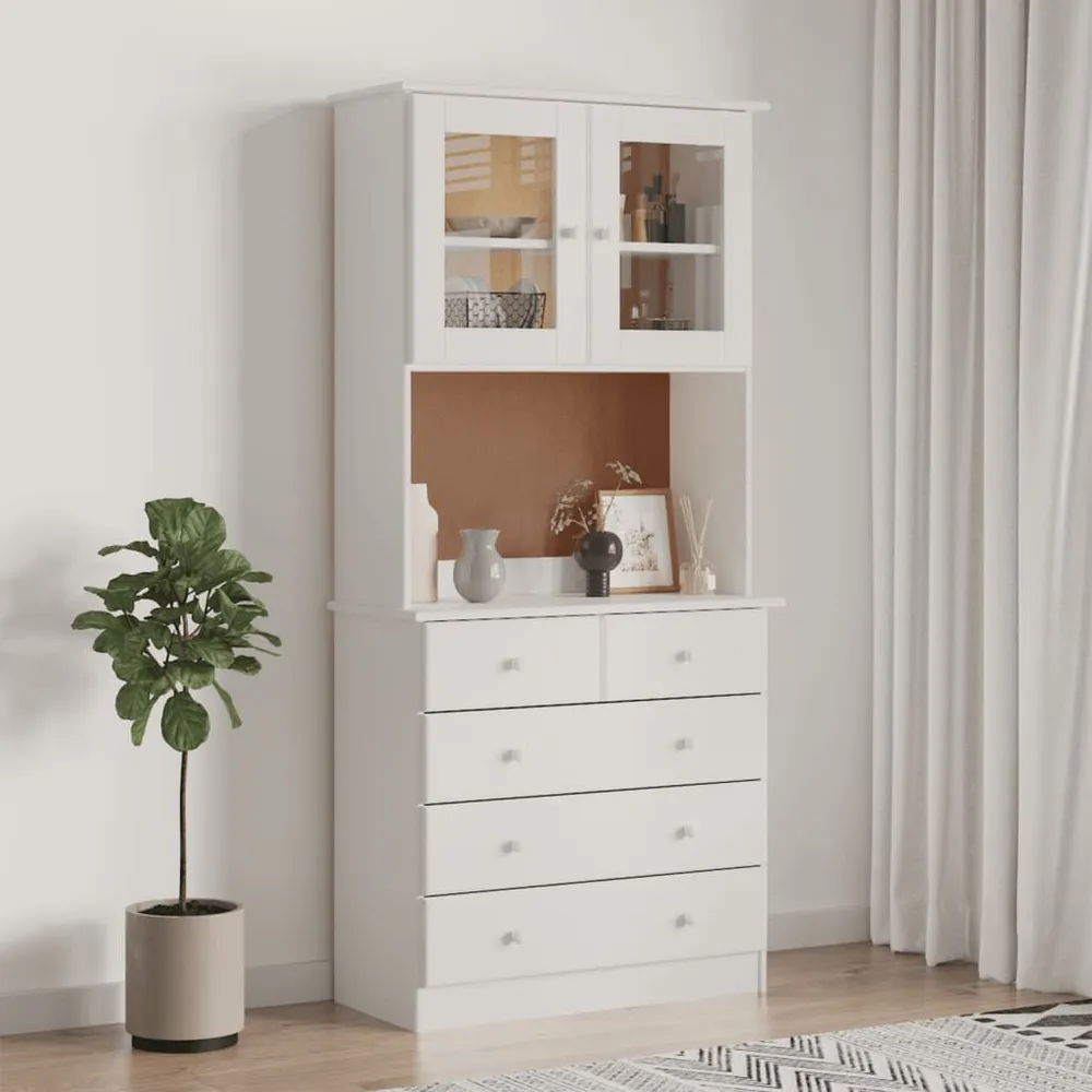 Credenza ALTA Bianca 77x35x165 cm Legno Massello di Pino
