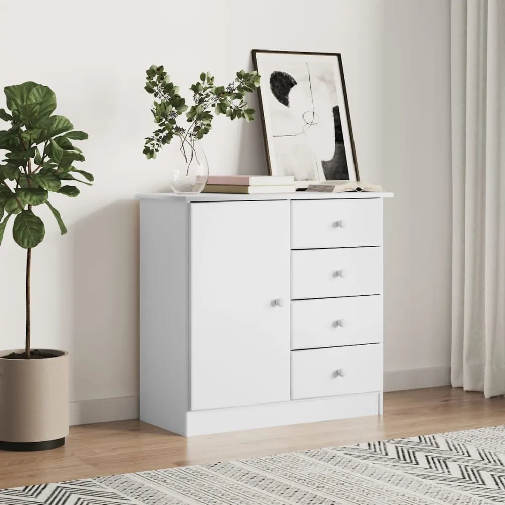 Credenza ALTA Bianca 77x35x73 cm Legno Massello di Pino