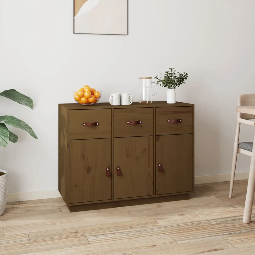 Credenza ambra 100x40x75 cm Legno Massello di Pino con Piano Marmo Sintetico