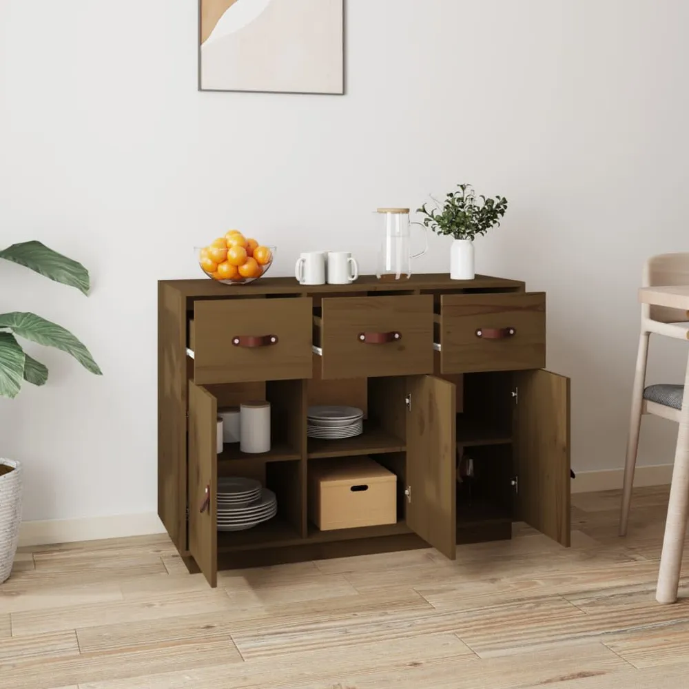 Credenza ambra 100x40x75 cm Legno Massello di Pino con Piano Marmo Sintetico