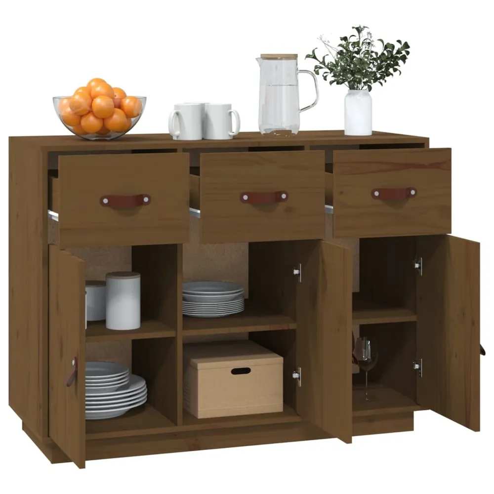 Credenza ambra 100x40x75 cm Legno Massello di Pino con Piano Marmo Sintetico
