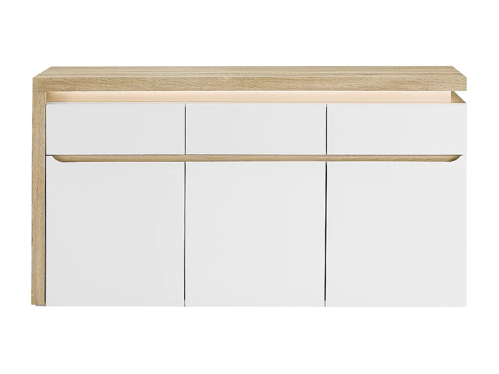 Credenza 3 ante e 3 cassetti con LED MDF Naturale e Bianco laccato VADEMOSA con Cassetti Soft-Close