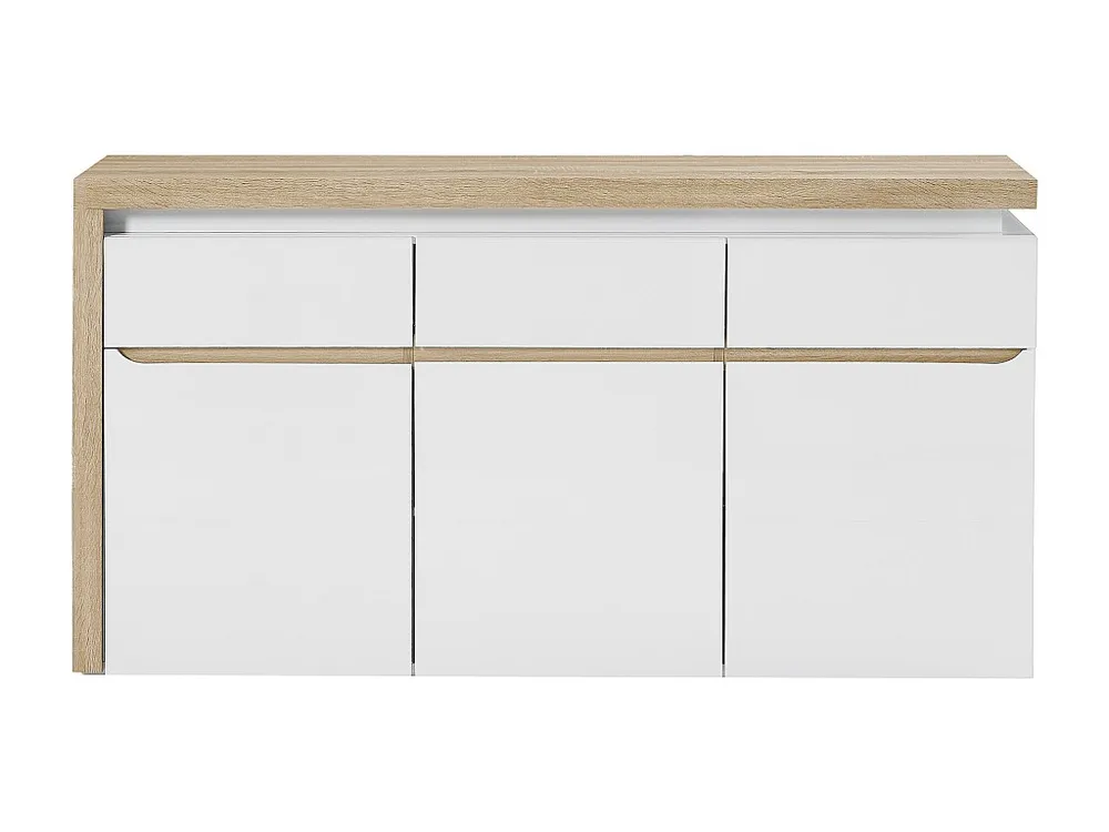 Credenza 3 ante e 3 cassetti con LED MDF Naturale e Bianco laccato VADEMOSA con Cassetti Soft-Close
