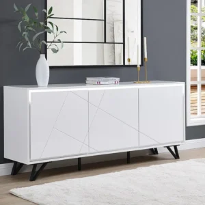 Credenza 3 ante con LED MDF Bianco laccato SALIANO Stile Rustico