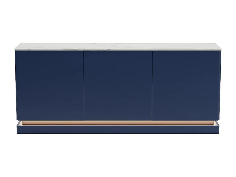 Credenza 3 ante con LED MDF Blu effetto marmo Bianco DEVIKA di Pascal MORABITO Facile Montaggio