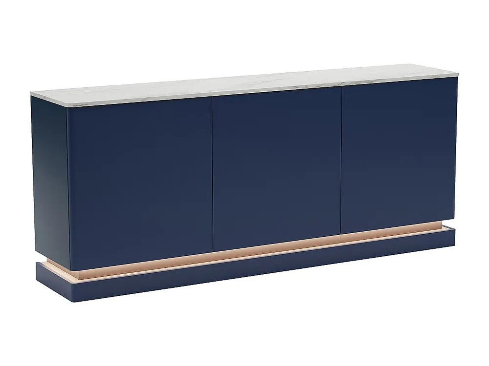 Credenza 3 ante con LED MDF Blu effetto marmo Bianco DEVIKA di Pascal MORABITO Facile Montaggio