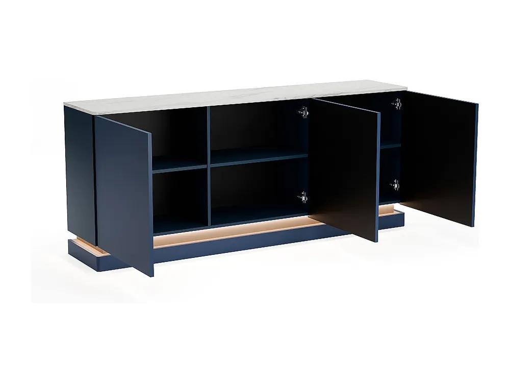 Credenza 3 ante con LED MDF Blu effetto marmo Bianco DEVIKA di Pascal MORABITO Facile Montaggio