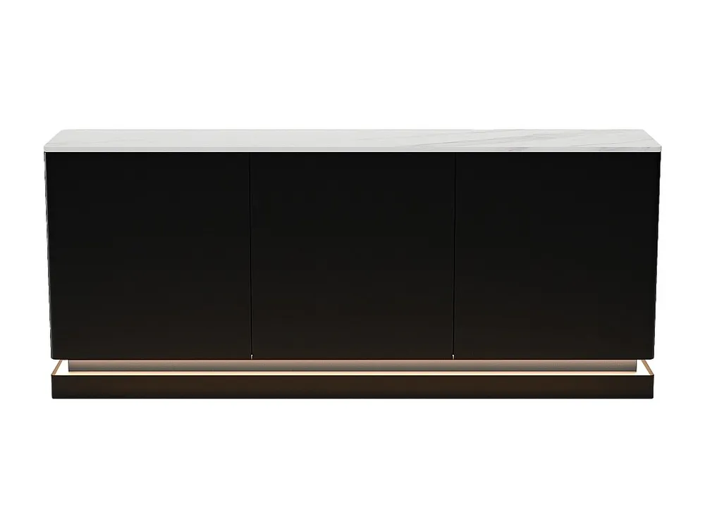 Credenza 3 ante con LED MDF Nero ed effetto marmo Bianco DEVIKA di Pascal MORABITO Set Completo 12 Pezzi