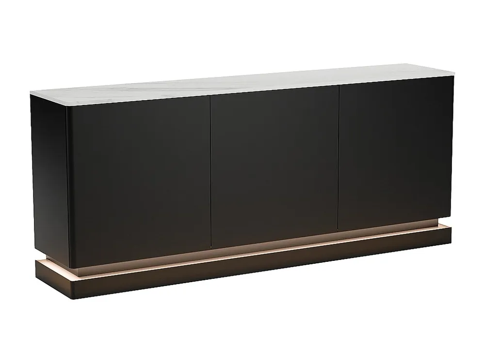 Credenza 3 ante con LED MDF Nero ed effetto marmo Bianco DEVIKA di Pascal MORABITO Set Completo 12 Pezzi
