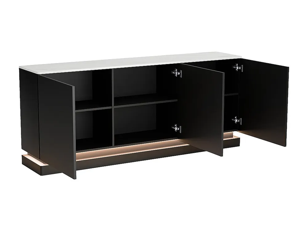 Credenza 3 ante con LED MDF Nero ed effetto marmo Bianco DEVIKA di Pascal MORABITO Set Completo 12 Pezzi