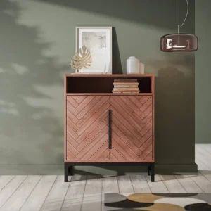 Credenza 2 ante Legno di Acacia spina di pesce e Metallo Naturale e Nero VEDILA - Consegna e Montaggio Inclusi