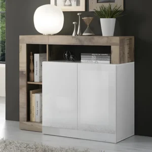 Credenza 2 ante e 3 nicchie Bianco laccato e Rovere SEFRO per 6-8 Persone