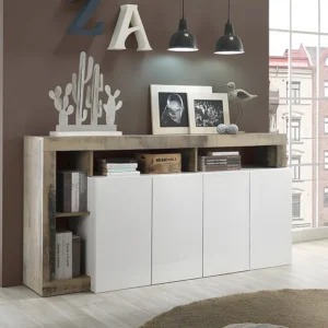 Credenza 4 ante e 4 nicchie Bianco laccato e Rovere SEFRO Stile Rustico
