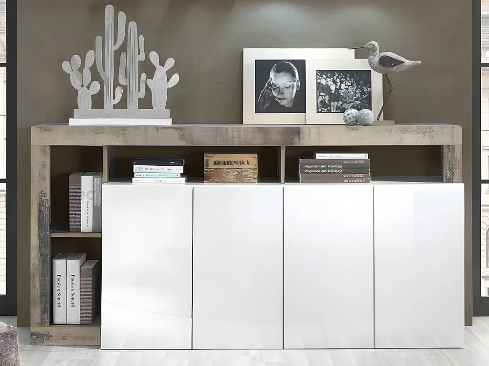 Credenza 4 ante e 4 nicchie Bianco laccato e Rovere SEFRO Stile Rustico