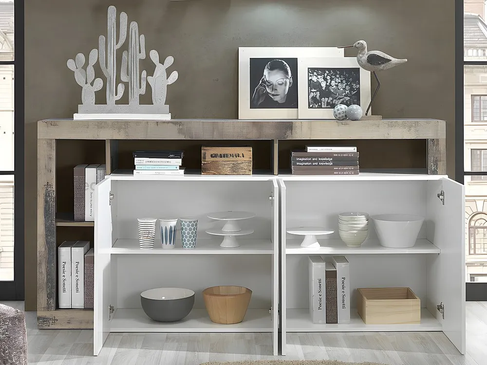 Credenza 4 ante e 4 nicchie Bianco laccato e Rovere SEFRO Stile Rustico