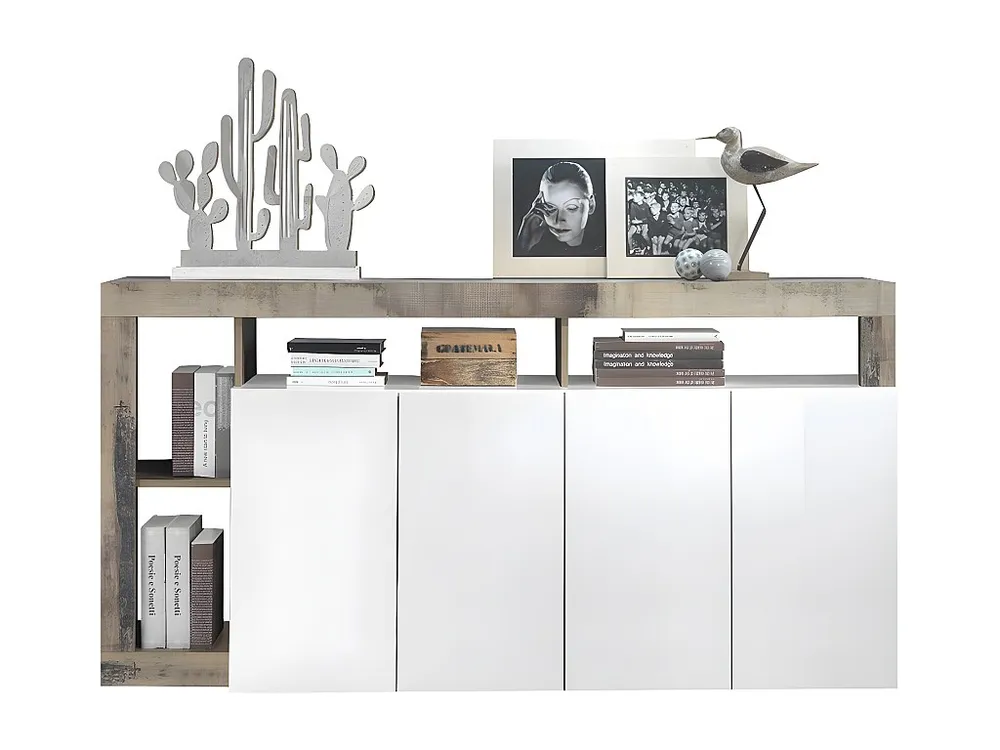 Credenza 4 ante e 4 nicchie Bianco laccato e Rovere SEFRO Stile Rustico