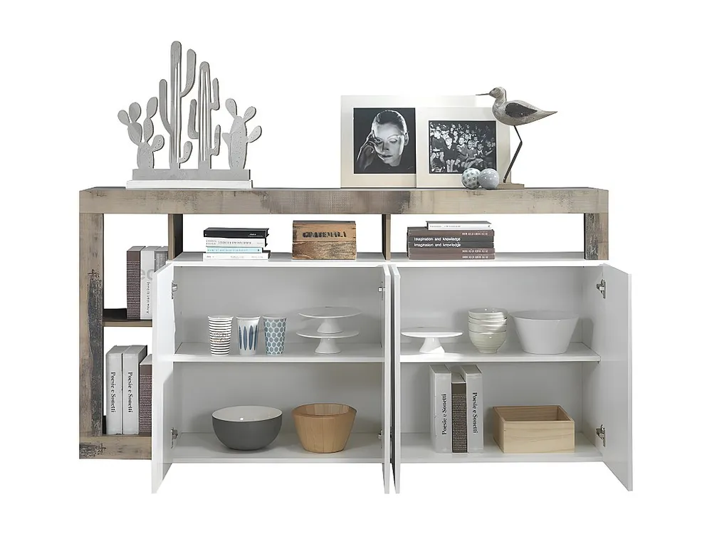 Credenza 4 ante e 4 nicchie Bianco laccato e Rovere SEFRO Stile Rustico