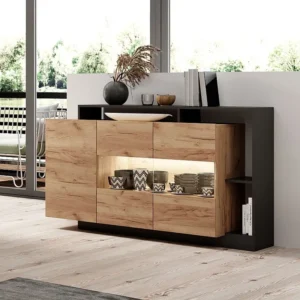 Credenza 3 ante e 3 nicchie con LED Naturale e Antracite IDESIA Set Completo 12 Pezzi