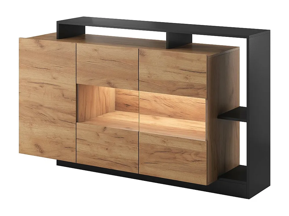 Credenza 3 ante e 3 nicchie con LED Naturale e Antracite IDESIA Set Completo 12 Pezzi
