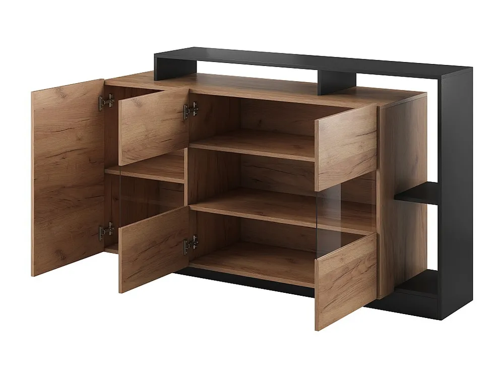 Credenza 3 ante e 3 nicchie con LED Naturale e Antracite IDESIA Set Completo 12 Pezzi
