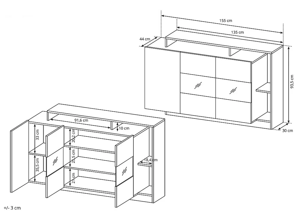 Credenza 3 ante e 3 nicchie con LED Naturale e Antracite IDESIA Set Completo 12 Pezzi