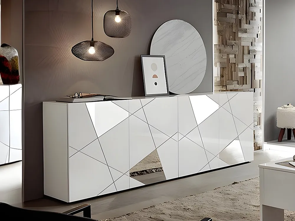 Credenza 4 ante e 4 scaffali Bianco laccato CANTIANO con Cassetti Soft-Close
