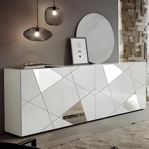 Credenza 4 ante e 4 scaffali Bianco laccato CANTIANO con Cassetti Soft-Close