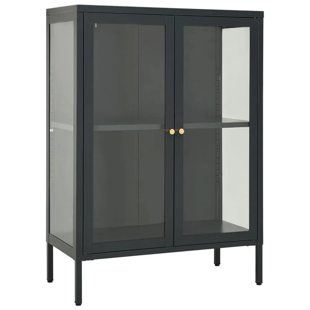 Credenza Antracite 75x35x105 cm Acciaio e Vetro con Ante Vetro