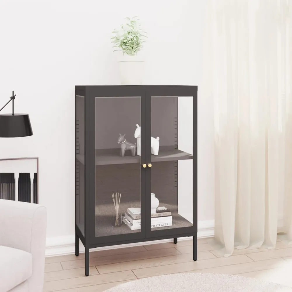 Credenza Antracite 75x35x105 cm Acciaio e Vetro con Ante Vetro