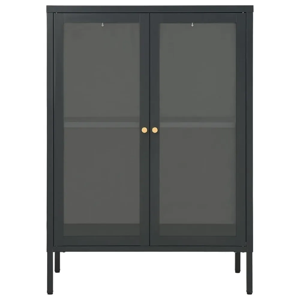 Credenza Antracite 75x35x105 cm Acciaio e Vetro con Ante Vetro