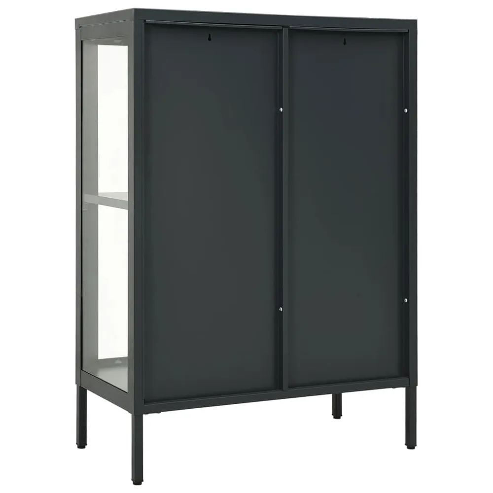 Credenza Antracite 75x35x105 cm Acciaio e Vetro con Ante Vetro