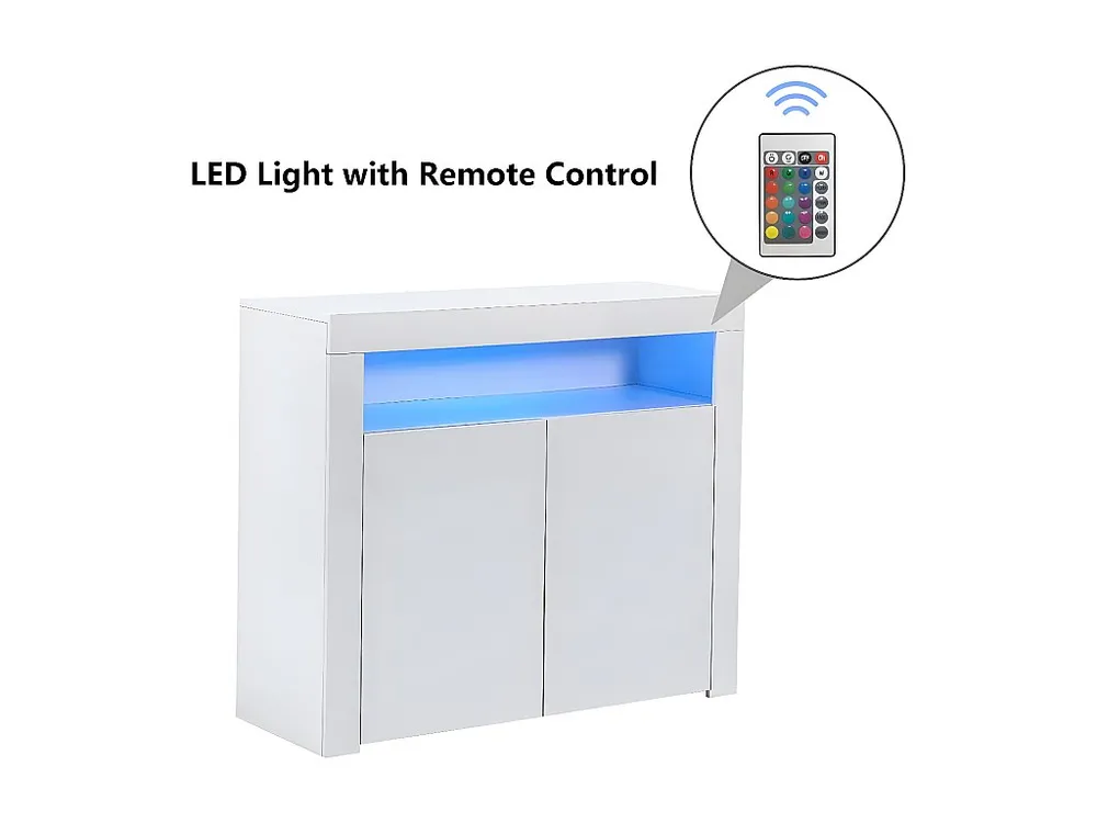 Credenza bassa bianca lucida con 2 ante e 1 nicchia - LED - Pannelli particelle di legno - per cucina soggiorno - 120 x 40...