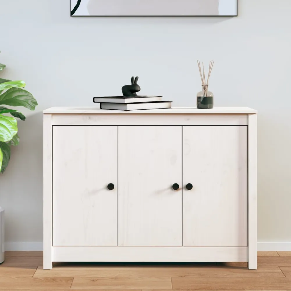 Credenza Bianca 100x35x74 cm Legno Massello di Pino