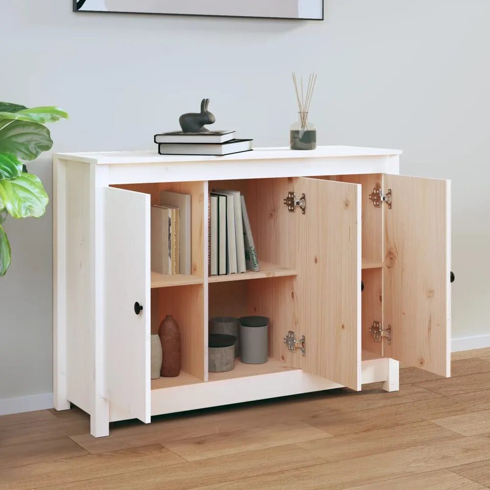 Credenza Bianca 100x35x74 cm Legno Massello di Pino