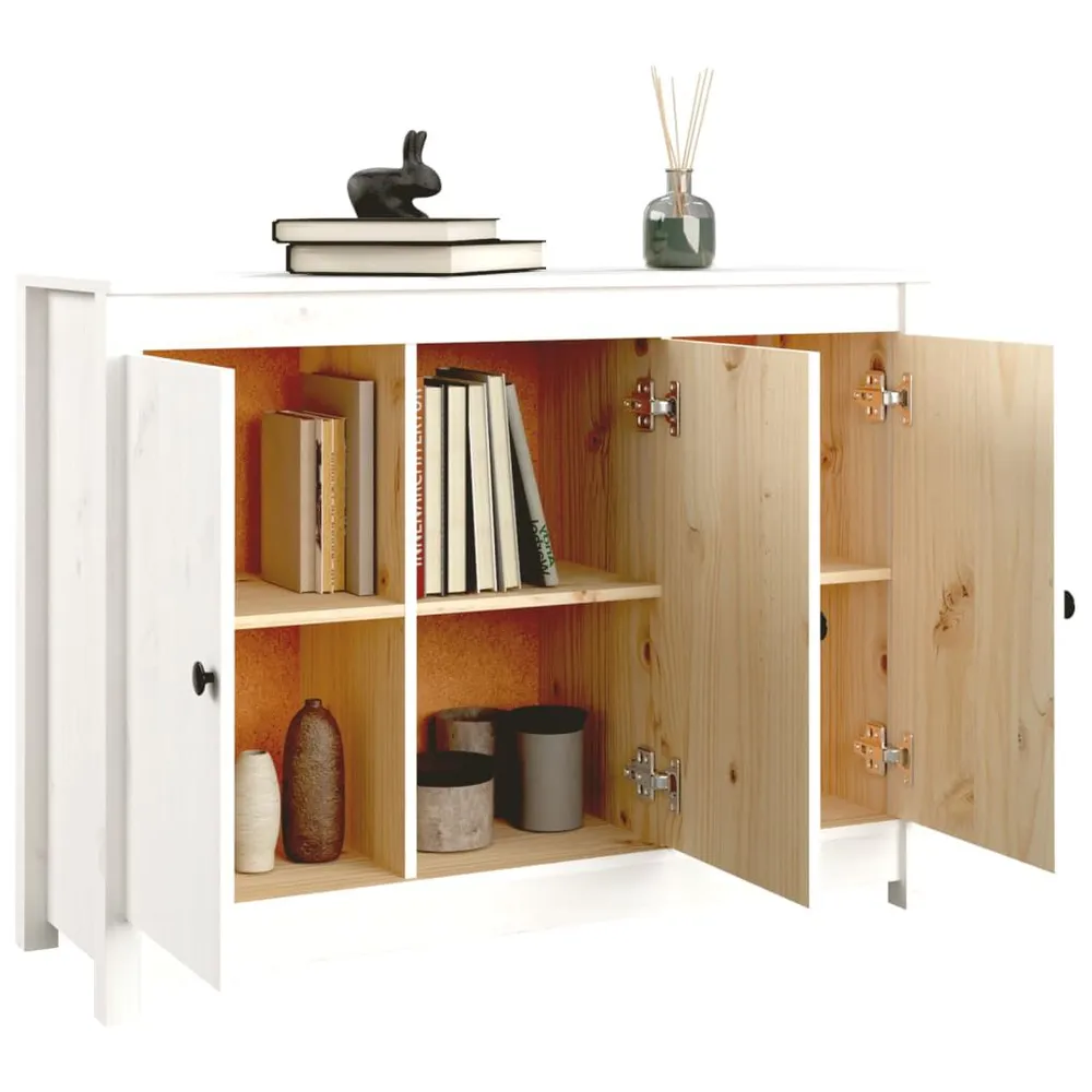 Credenza Bianca 100x35x74 cm Legno Massello di Pino