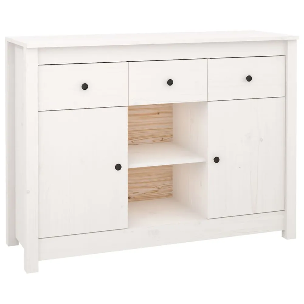 Credenza Bianca 100x35x74,5 cm Legno Massello di Pino