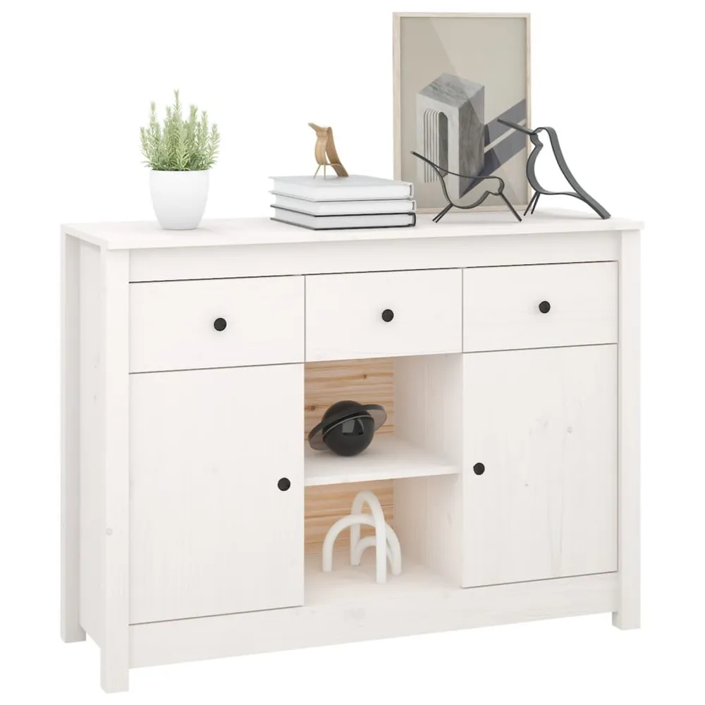 Credenza Bianca 100x35x74,5 cm Legno Massello di Pino