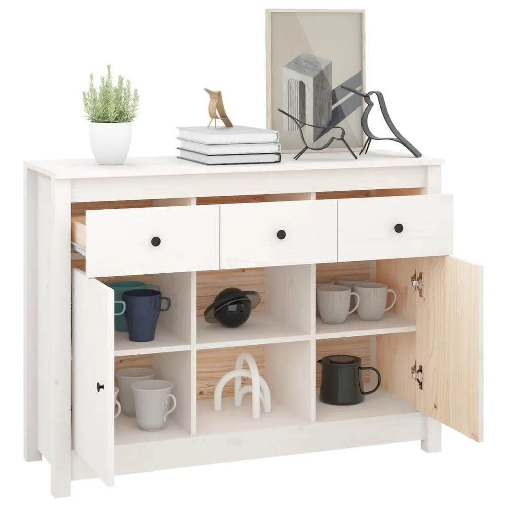 Credenza Bianca 100x35x74,5 cm Legno Massello di Pino