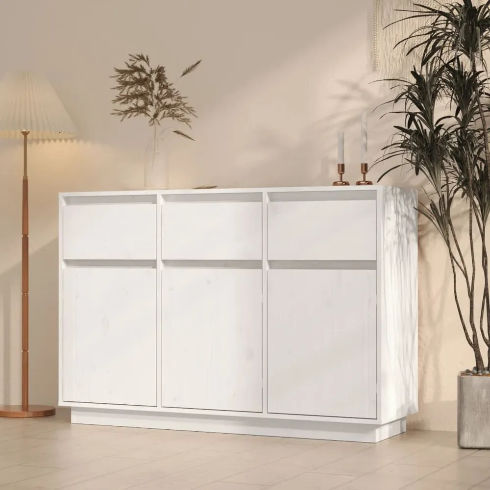 Credenza Bianca 110x34x75 cm Legno Massello di Pino