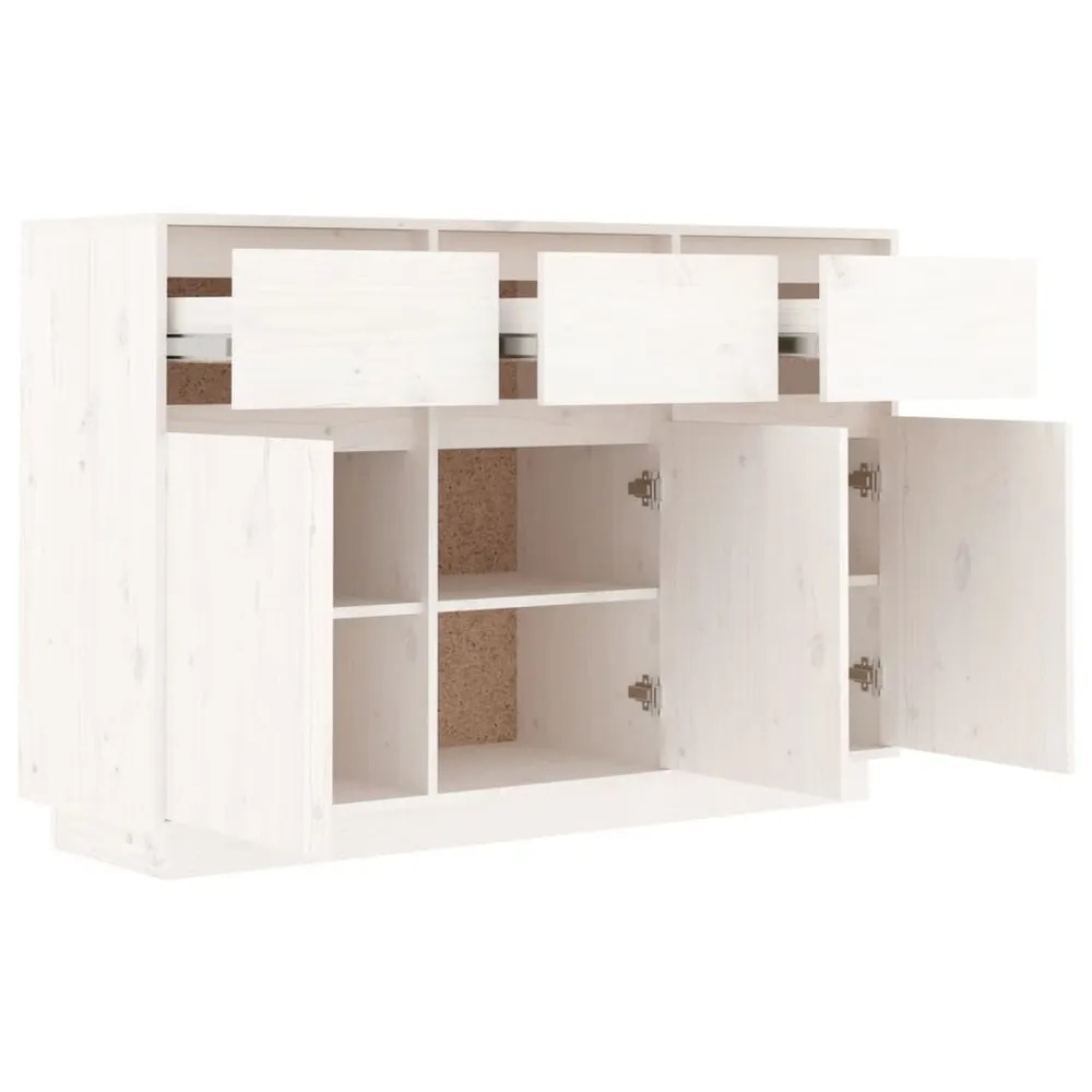Credenza Bianca 110x34x75 cm Legno Massello di Pino