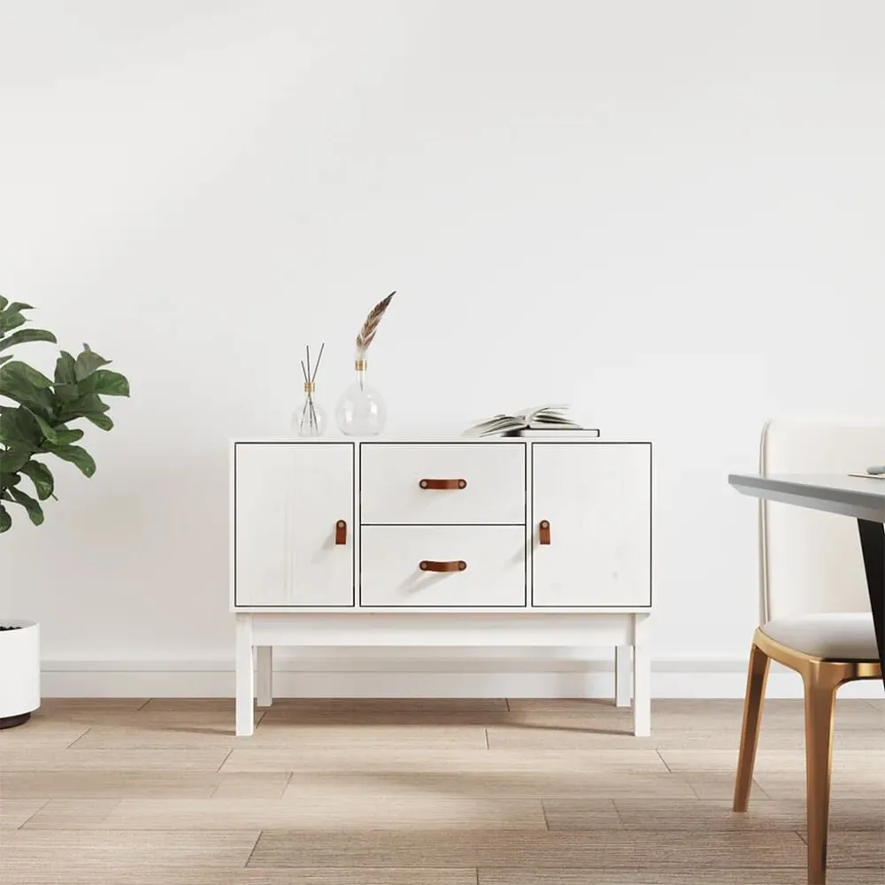 Credenza Bianca 110x40x78 cm Legno Massello di Pino